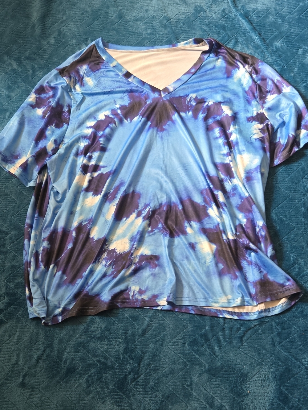 3/$20 Blue Tie-Dye V-Neck Women's Top